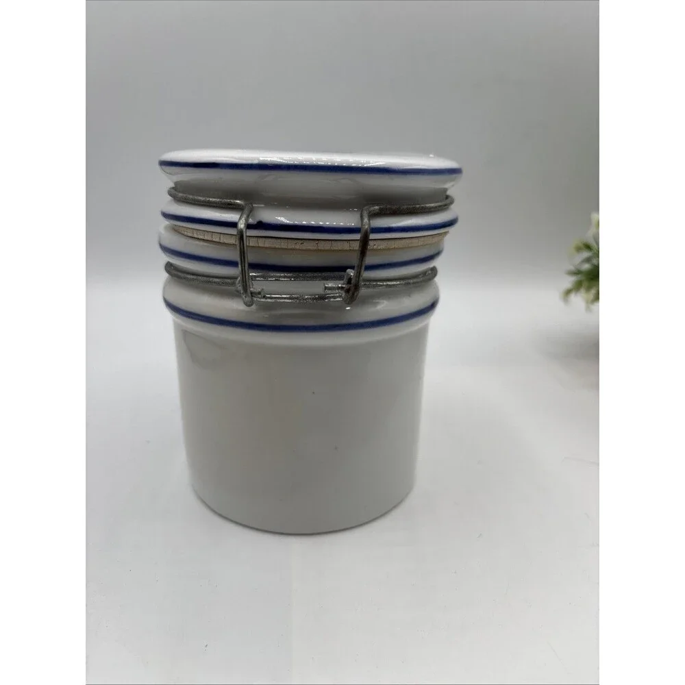Vtg Teleflora Delft Blue White Dutch Windmill canister jar crock 5